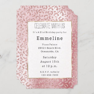 Blush Pink Glam Glitter Leopard Invitation