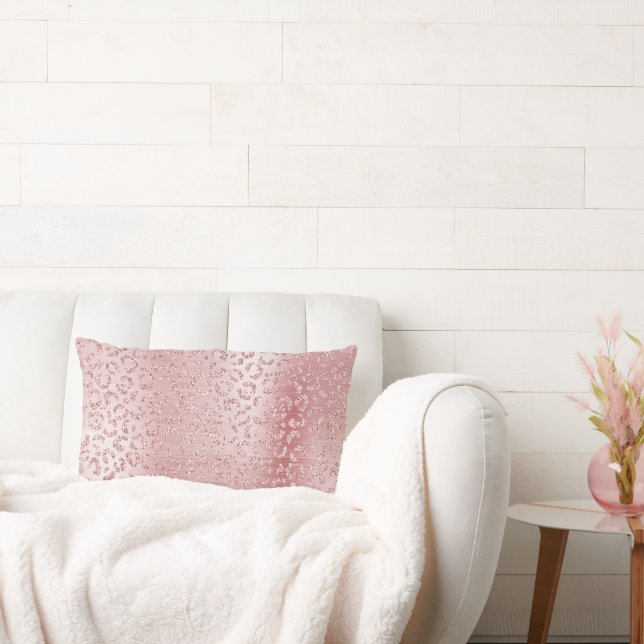 Blush Pink Glam Glitter Leopard Lumbar Cushion (Couch)