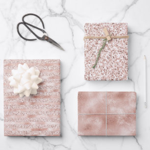 Blush Pink Glam Glitter Stripes Wrapping Paper Sheet