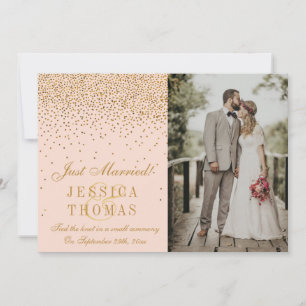Blush Pink & Glam Gold Confetti Photo Wedding Announcement