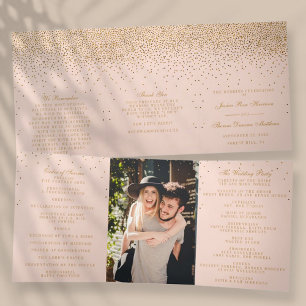 Blush Pink & Glam Gold Confetti Wedding Collection Tri-Fold Programme