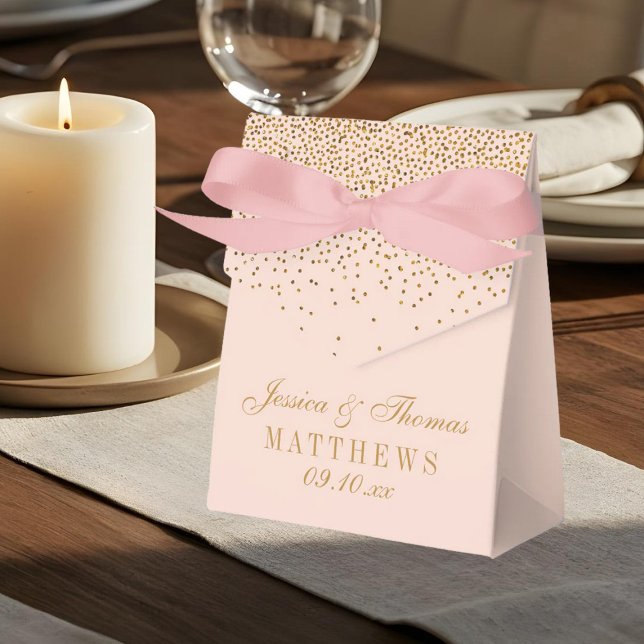 Blush Pink & Glam Gold Confetti Wedding Favour Box (Creator Uploaded)
