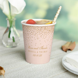 Blush Pink & Glam Gold Confetti Wedding Paper Cups