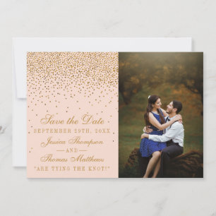 Blush Pink & Glam Gold Confetti Wedding Photo Save The Date