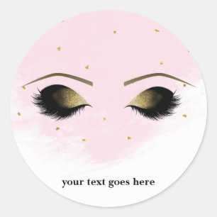 Blush Pink Glam Gold Makeup Eyelashes Favour Classic Round Sticker