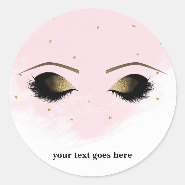 Blush Pink Glam Gold Makeup Eyelashes Favour Classic Round Sticker (Front)