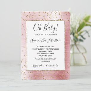 Blush Pink Glam Gold Sparkle Confetti Baby Shower Invitation