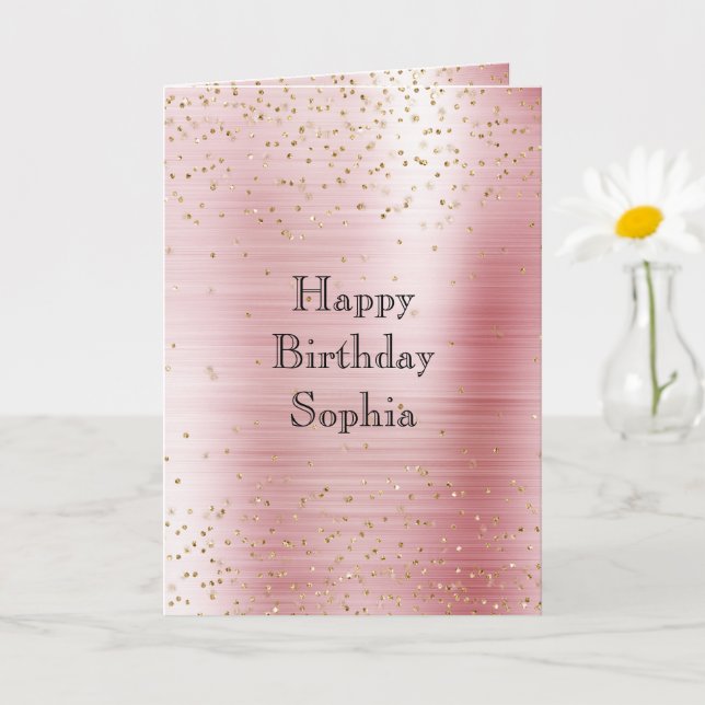Blush Pink Glam Gold Sparkle Confetti Birthday Card (Small Plant)