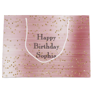 Blush Pink Glam Gold Sparkle Confetti Birthday Large Gift Bag