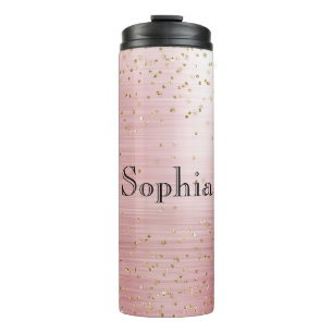 Blush Pink Glam Gold Sparkle Confetti Personalised Thermal Tumbler