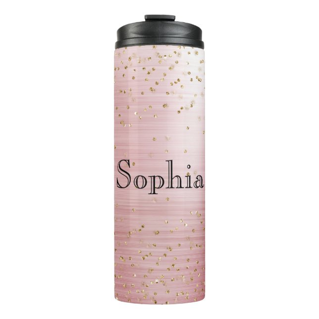 Blush Pink Glam Gold Sparkle Confetti Personalised Thermal Tumbler (Front)