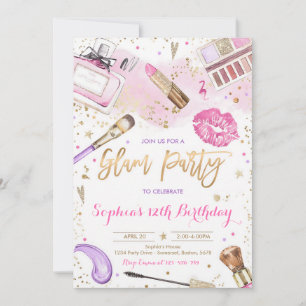 Blush Pink Glam Makeup Spa Birthday Invitation