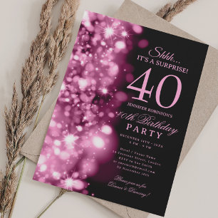  Blush Pink Glam Surprise 40th Birthday Party Invitation