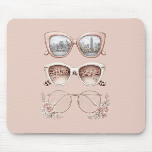 Blush Pink Glasses Leopard Floral City Mouse Mat