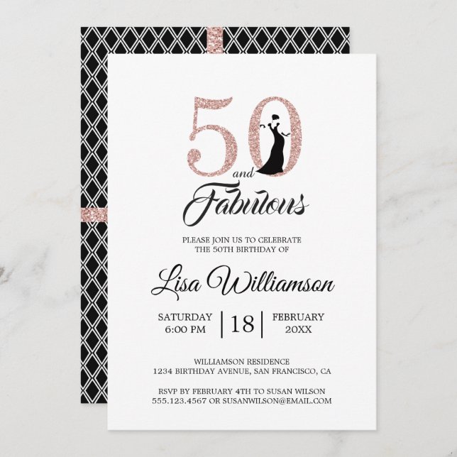 Blush Pink Glitter 50 Fabulous 50th Birthday Party Invitation (Front/Back)