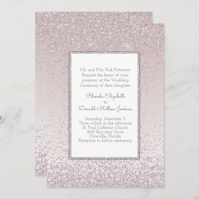 Blush Pink Glitter and Shine Wedding Invitation (Front/Back)