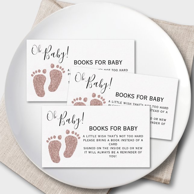 Blush PInk Glitter Baby Feet Books For Baby Shower Enclosure Card (Creator Uploaded)
