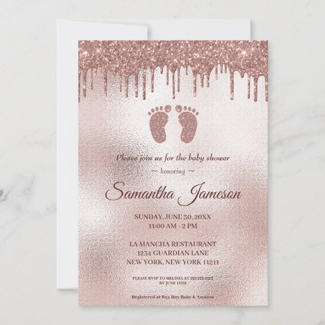 Blush Pink Glitter Baby Feet Girl Baby Shower Invitation (Front)
