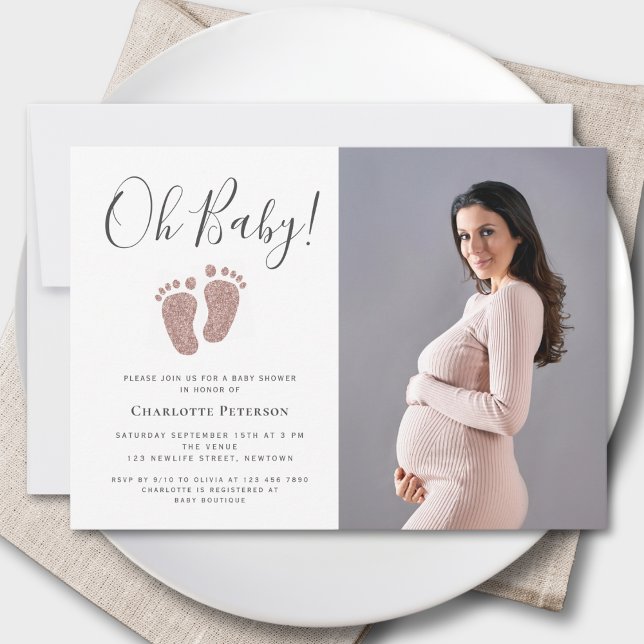 Blush Pink Glitter Baby Feet Photo Invitation (Creator Uploaded)