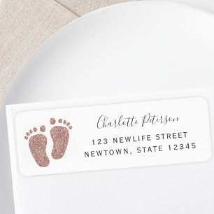 Blush Pink Glitter Baby Feet Return Address 