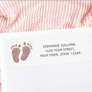 Blush Pink Glitter Baby Feet Return Address