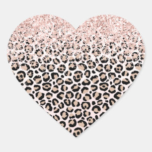 Blush Pink Glitter Black Cream Leopard Print      Heart Sticker