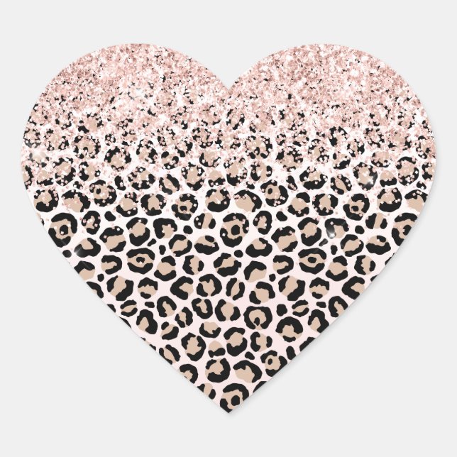 Blush Pink Glitter Black Cream Leopard Print      Heart Sticker (Front)
