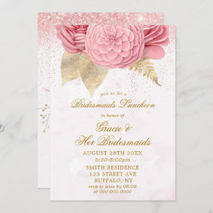 Blush Pink Glitter Bridesmaids Luncheon Invitation
