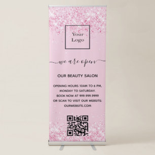Blush pink glitter business logo qr code retractable banner