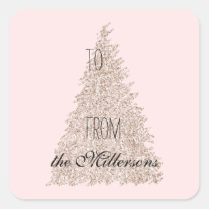 Blush Pink Glitter Christmas Tree Square Sticker