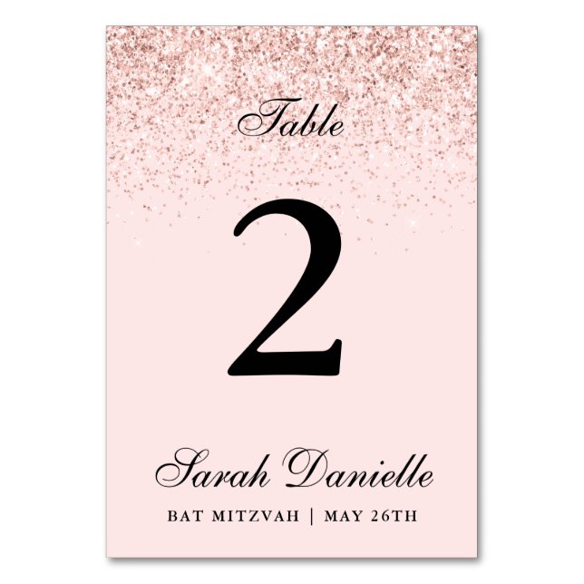 Blush Pink Glitter Confetti Personalised Table Num Table Number (Front)