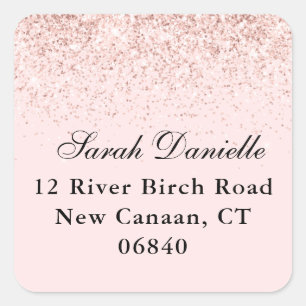 Blush Pink Glitter Confetti Return Address Square Square Sticker