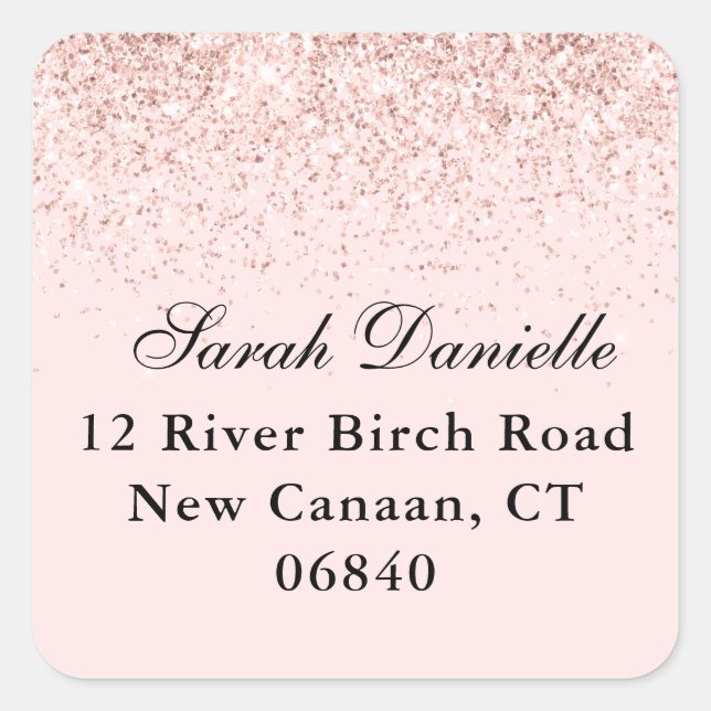 Blush Pink Glitter Confetti Return Address Square  Square Sticker (Front)