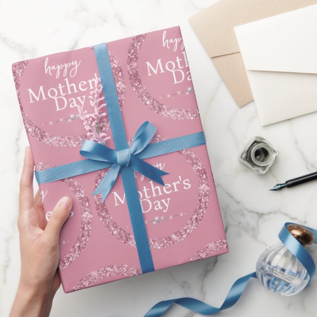 Blush Pink Glitter & Diamonds Happy Mother's Day  Wrapping Paper (Gifting)