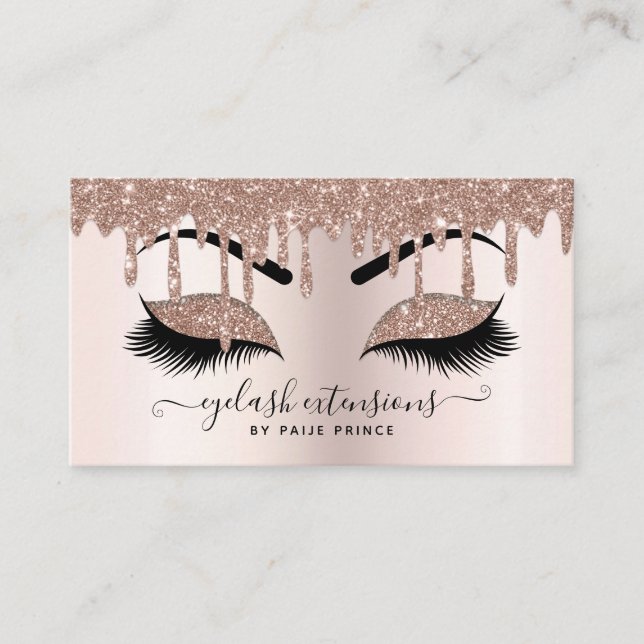  Blush Pink Glitter Drip Makeup Artist Lashist  Business Card (Front)