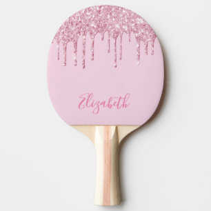 Blush pink glitter drip name ping pong paddle