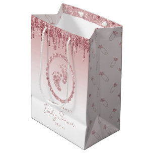 Blush Pink Glitter Drips Baby Shower Feet  Medium Gift Bag