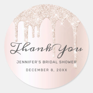 Blush Pink Glitter Drips Bridal Shower Thank You Classic Round Sticker