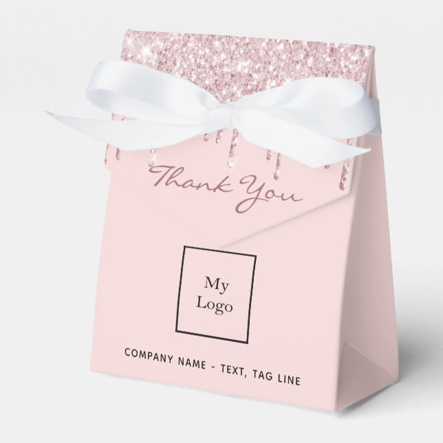 Blush pink glitter drips business logo favour box (Front Side)