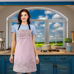 Blush pink glitter drips girly modern text apron<br><div class="desc">A blush pink background decorated with rose gold,  pink sparkling faux glitter drips,  paint dripping look. Personalise and add your own text.</div>