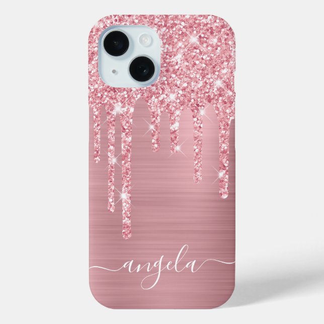 Blush Pink Glitter Drips Glam Girly Signature Case-Mate iPhone Case (Back)