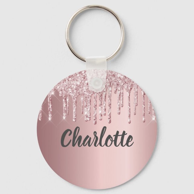 Blush pink glitter drips monogram luxury  key ring (Front)