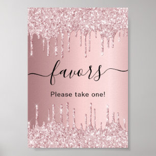 Blush pink glitter drips party favors sign