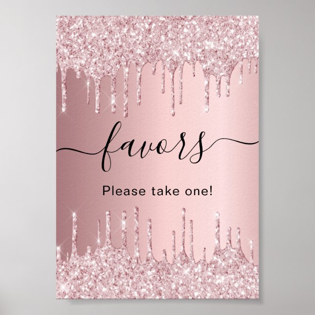 Blush pink glitter drips party favors sign (Front)