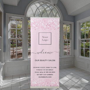 Blush pink glitter dust business logo salon retractable banner