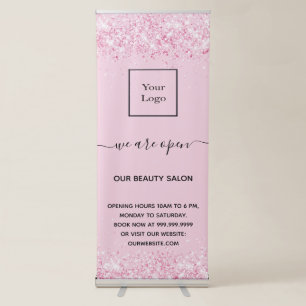 Blush pink glitter dust business logo salon retractable banner