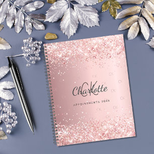 Blush pink glitter dust monogram script 2023 planner