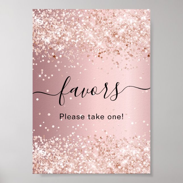 Blush pink glitter dust party favor sign (Front)