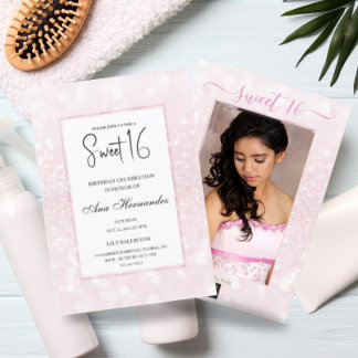 Blush pink glitter elegant chic Sweet 16  Invitation