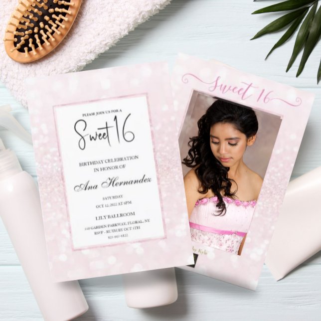 Blush pink glitter elegant chic Sweet 16  Invitation (Creator Uploaded)